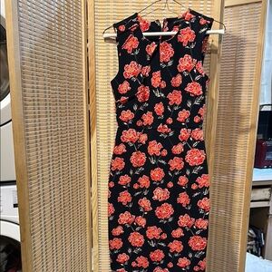 Floral Black and Red Sleeveless Dress